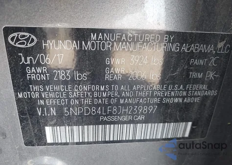 2018 Hyundai Elantra Sel z USA, uszkodzony, nr VIN 5NPD84LF8JH239897